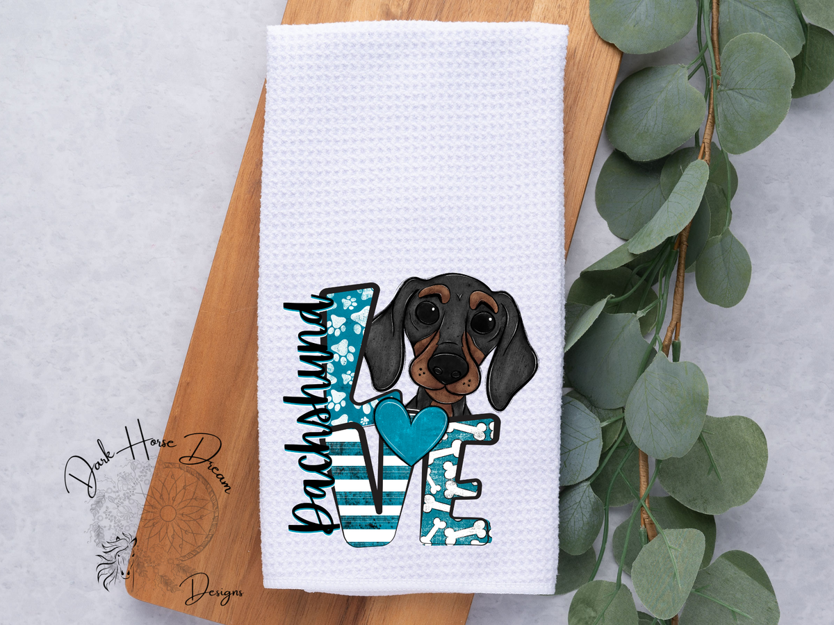 Dachshund Love, Cartoon Pet, Dog Lovers / Hand / Dish Towel