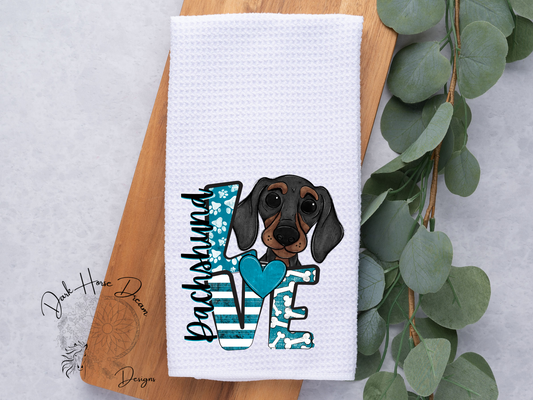 Dachshund Love, Cartoon Pet, Dog Lovers / Hand / Dish Towel